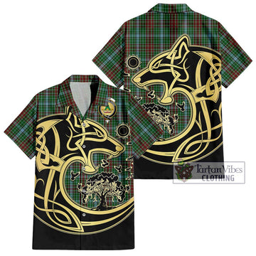 Gayre Tartan Short Sleeve Button Shirt with Family Crest Celtic Wolf Style