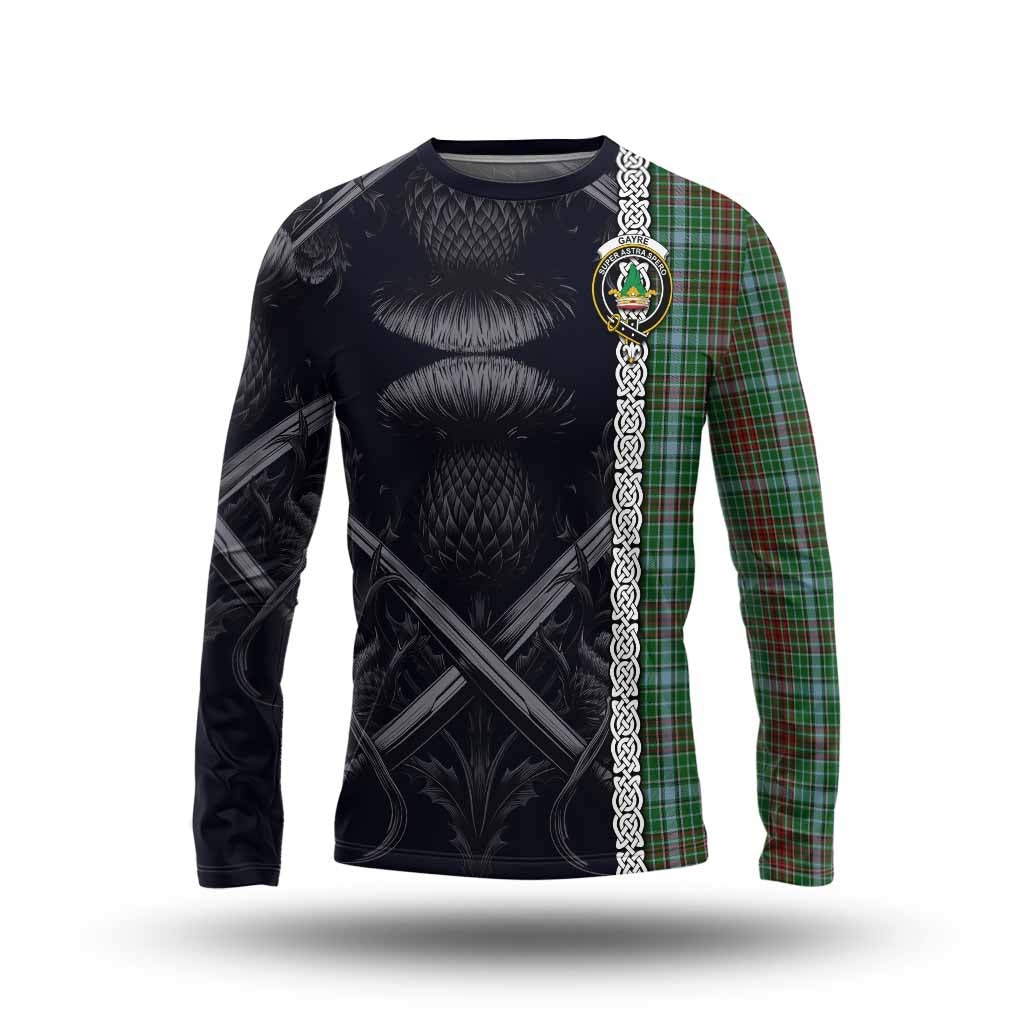 Tartan Vibes Clothing Gayre Tartan Long Sleeve T-Shirt with Family Crest Cross Sword Thistle Celtic Vibes