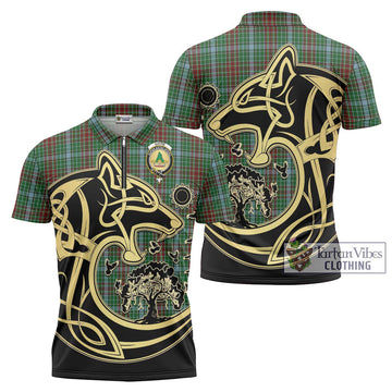 Gayre Tartan Zipper Polo Shirt with Family Crest Celtic Wolf Style