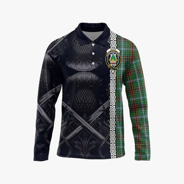 Gayre Tartan Long Sleeve Polo Shirt with Family Crest Cross Sword Thistle Celtic Vibes