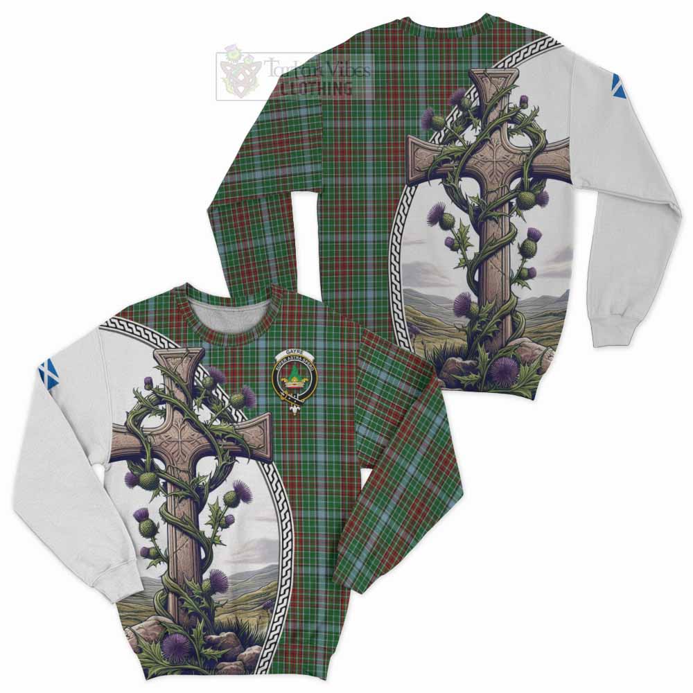 Tartan Vibes Clothing Gayre Tartan Sweatshirt with Family Crest and St. Andrew's Cross Accented by Thistle Vines