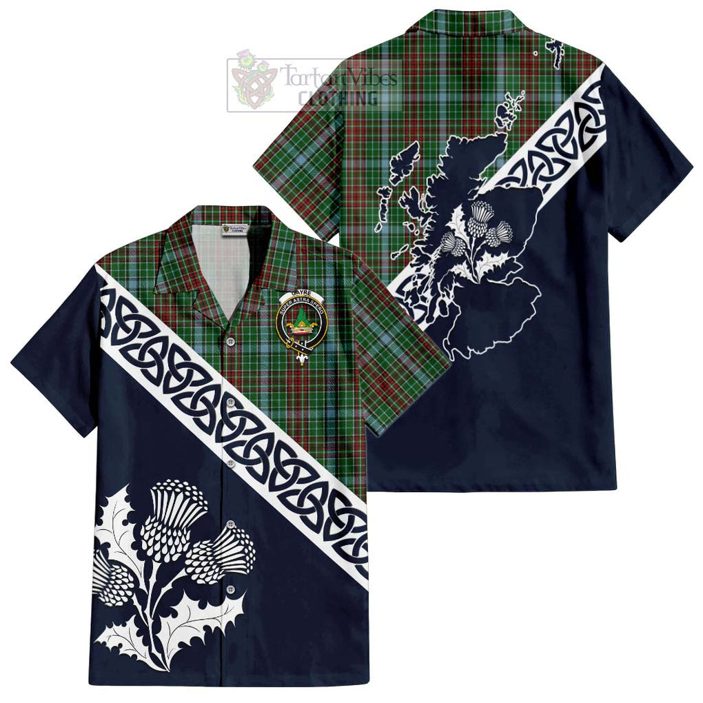 Tartan Vibes Clothing Gayre Tartan Short Sleeve Button Shirt Featuring Thistle and Scotland Map