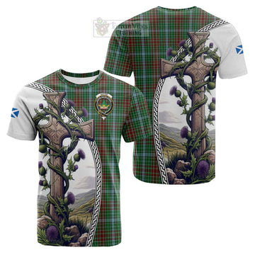 Gayre Tartan Cotton T-shirt with Family Crest and St. Andrew's Cross Accented by Thistle Vines