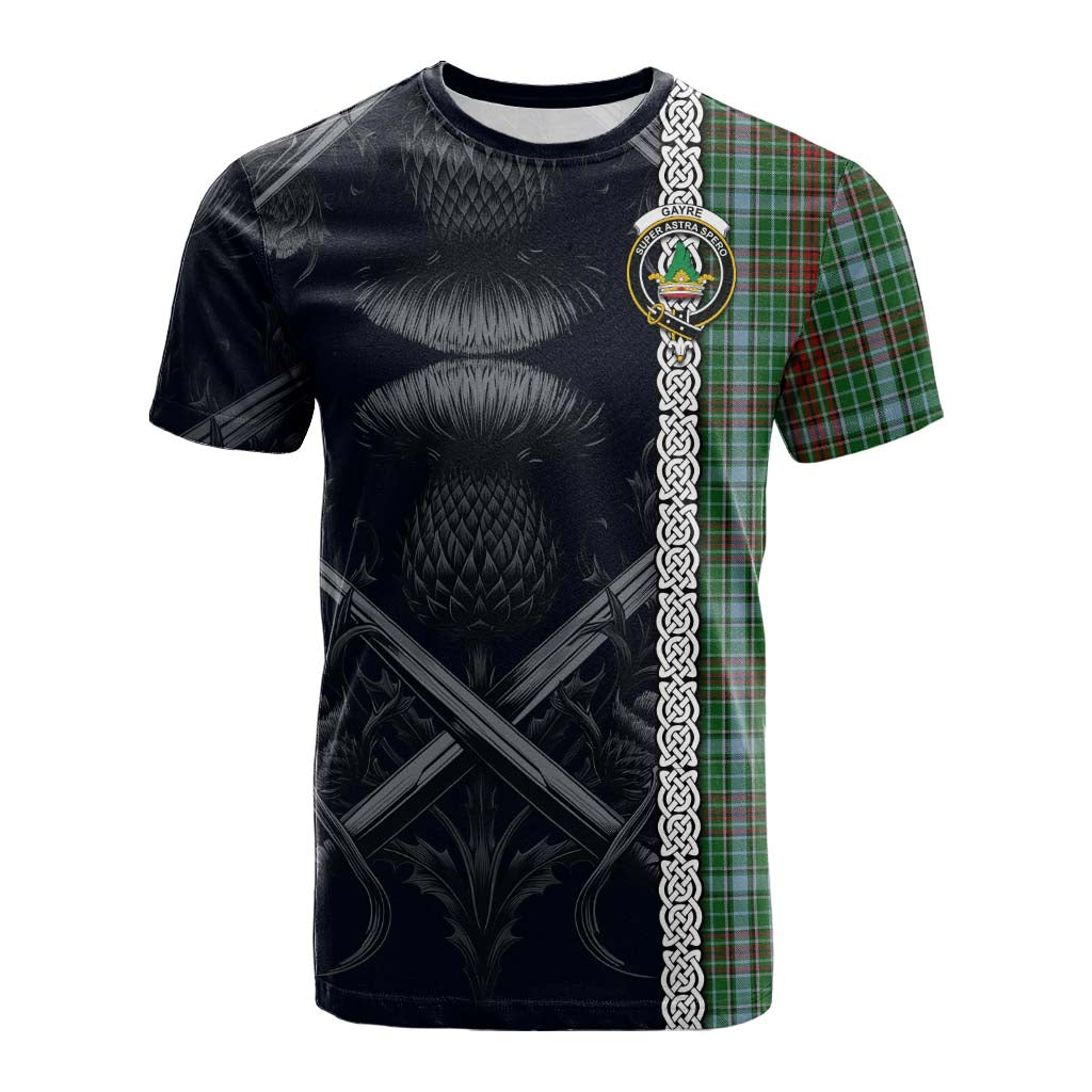 Tartan Vibes Clothing Gayre Tartan Cotton T-shirt with Family Crest Cross Sword Thistle Celtic Vibes