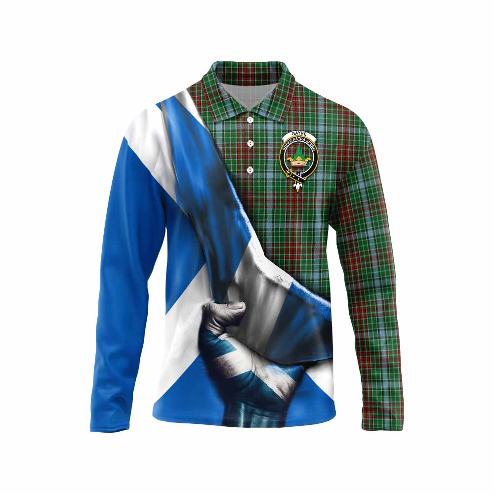 Tartan Vibes Clothing Gayre Tartan Long Sleeve Polo Shirt with Family Crest Scotland Patriotic Style