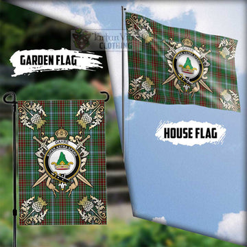 Gayre Tartan Flag with Family Crest and Golden Thistle Crossed Sword Design