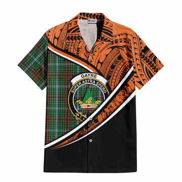 Gayre Crest Tartan Short Sleeve Button Shirt with Polynesian Vibes Style - Orange Version