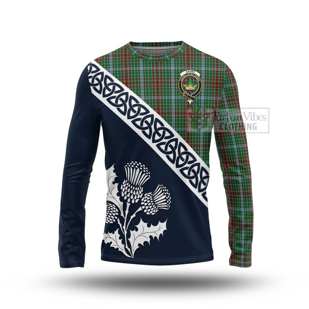 Tartan Vibes Clothing Gayre Tartan Long Sleeve T-Shirt Featuring Thistle and Scotland Map