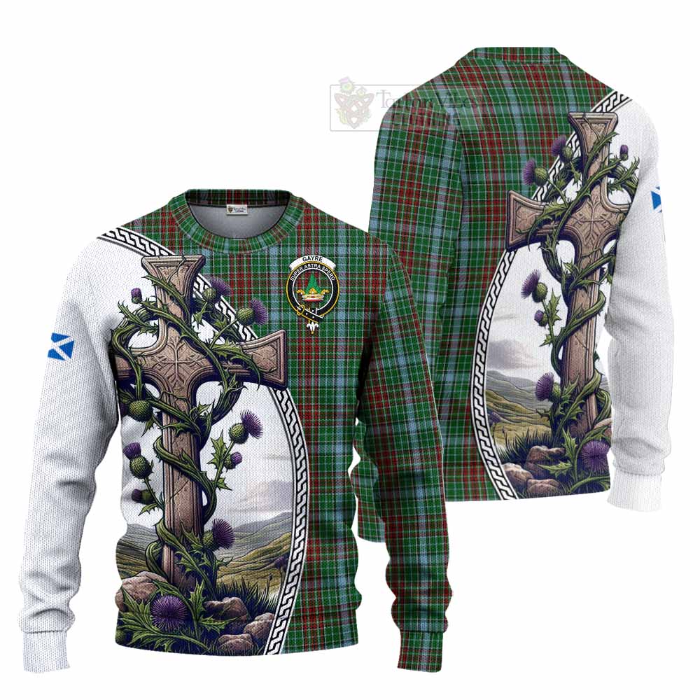 Tartan Vibes Clothing Gayre Tartan Knitted Sweater with Family Crest and St. Andrew's Cross Accented by Thistle Vines