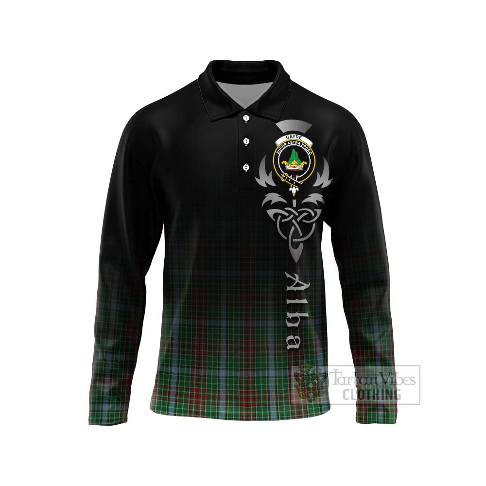 Tartan Vibes Clothing Gayre Tartan Long Sleeve Polo Shirt Featuring Alba Gu Brath Family Crest Celtic Inspired