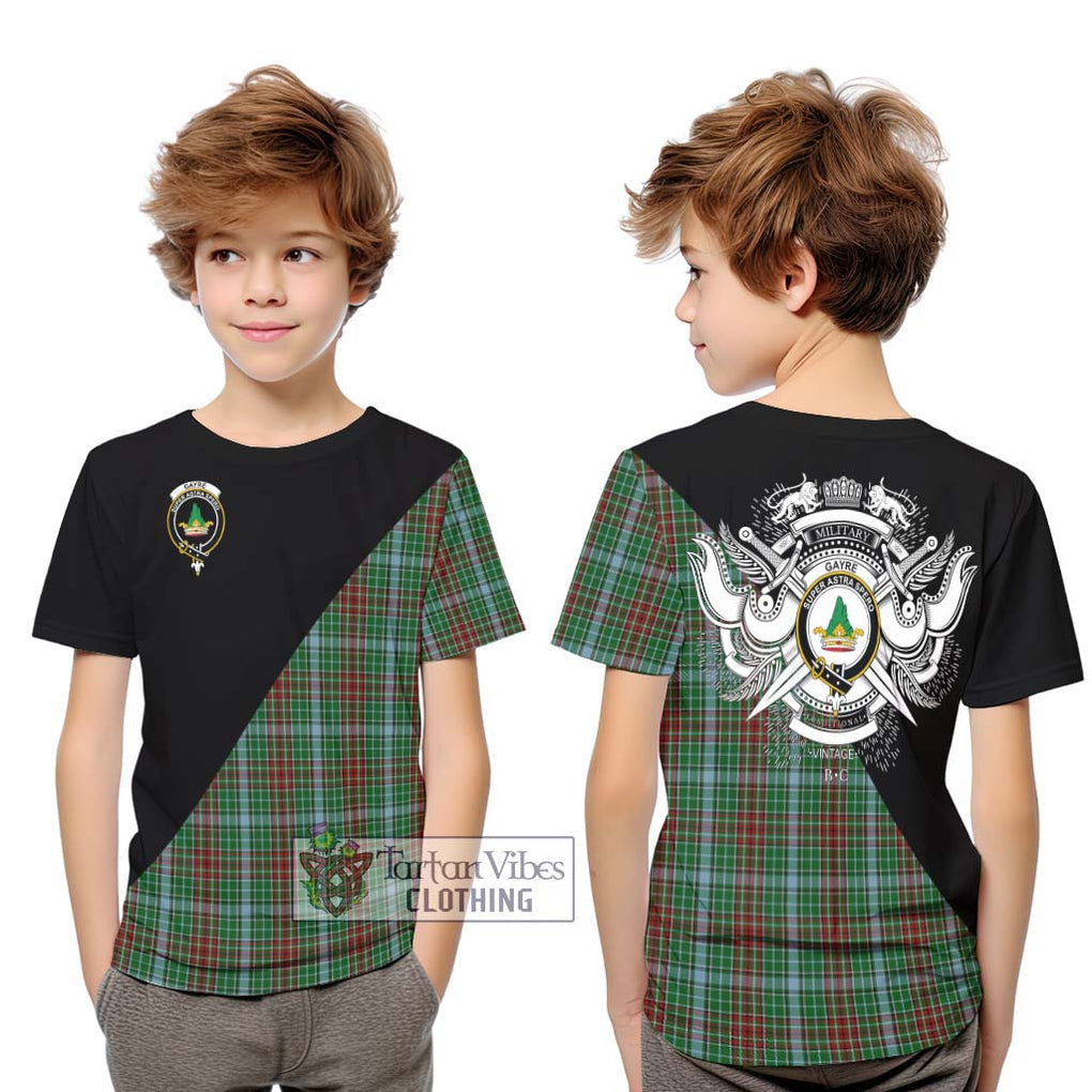 Gayre Tartan Kid T-Shirt with Family Crest and Military Logo Style Youth XL Size14 - Tartanvibesclothing Shop