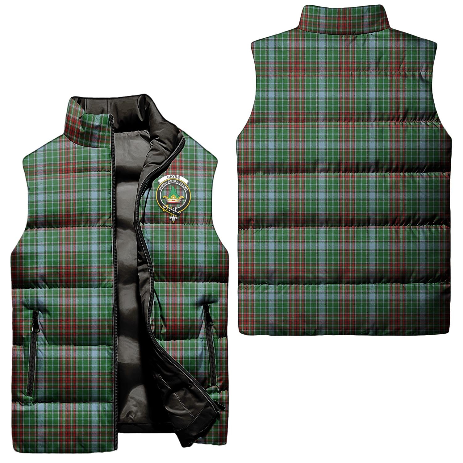 Gayre Tartan Sleeveless Puffer Jacket with Family Crest Unisex - Tartanvibesclothing