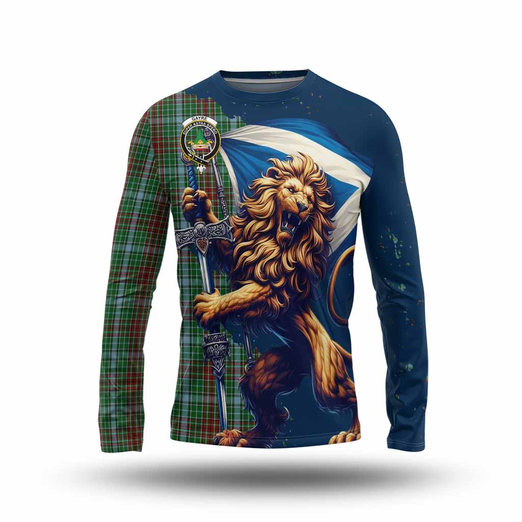 Tartan Vibes Clothing Gayre Tartan Family Crest Long Sleeve T-Shirt with Scottish Majestic Lion