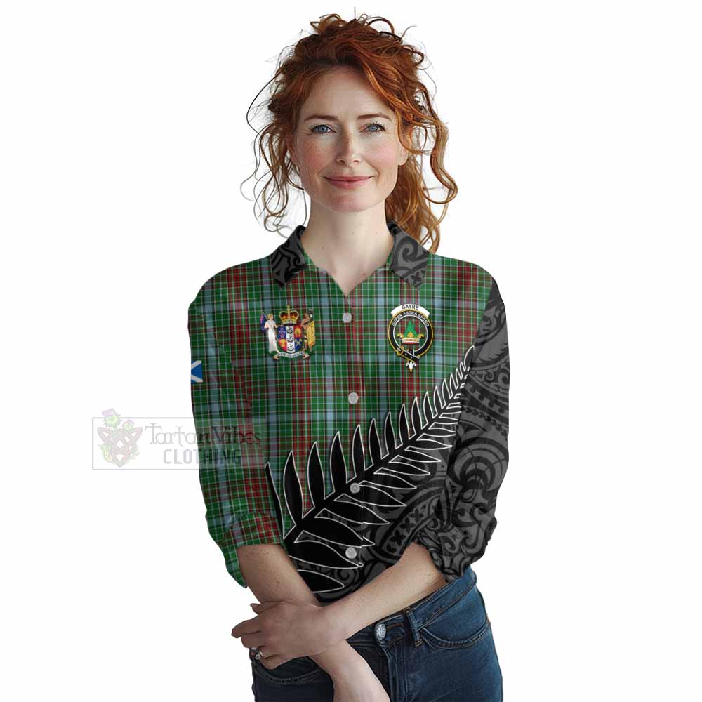 Tartan Vibes Clothing Gayre Crest Tartan Women's Casual Shirt with New Zealand Silver Fern Half Style