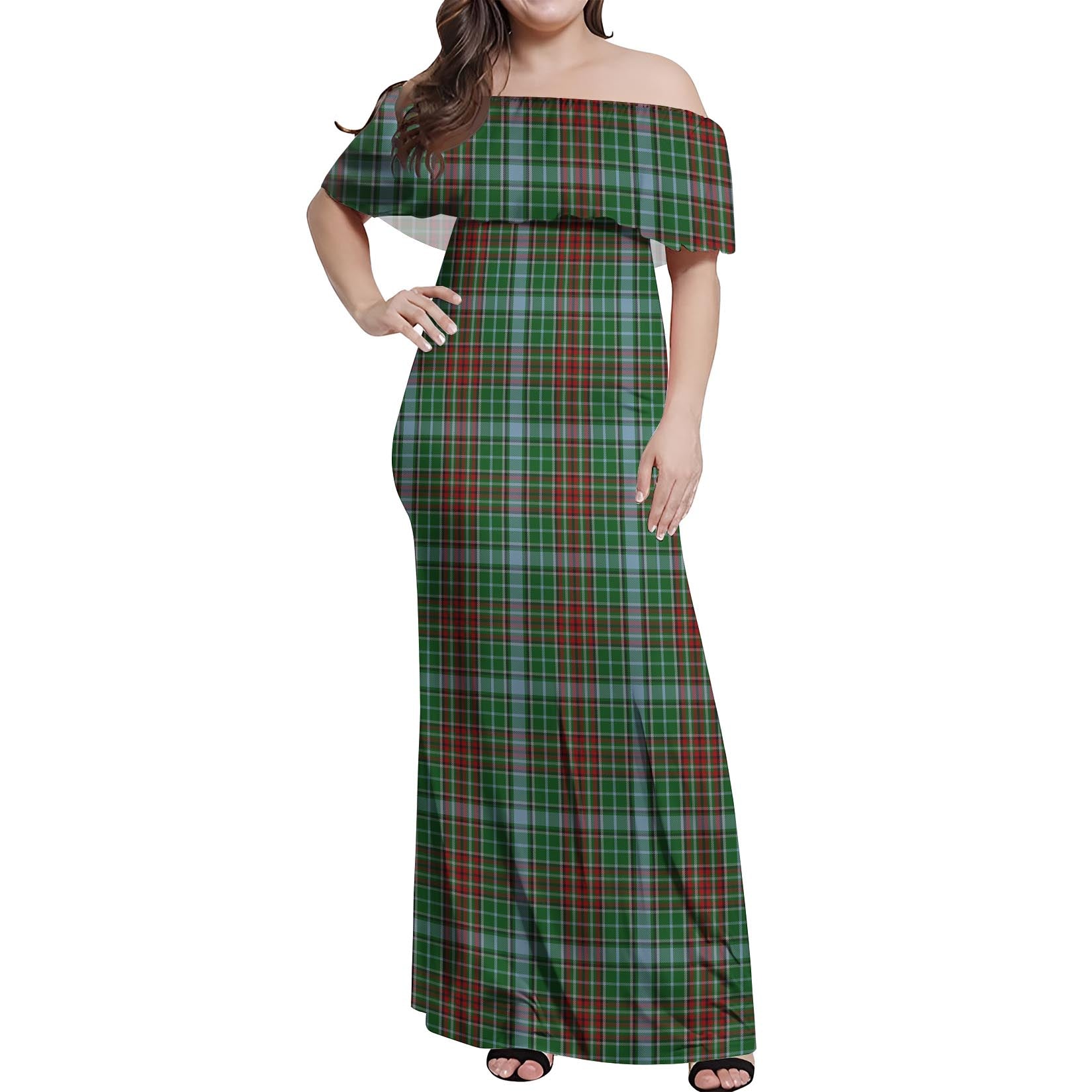 Gayre Tartan Off Shoulder Long Dress Women's Dress - Tartanvibesclothing