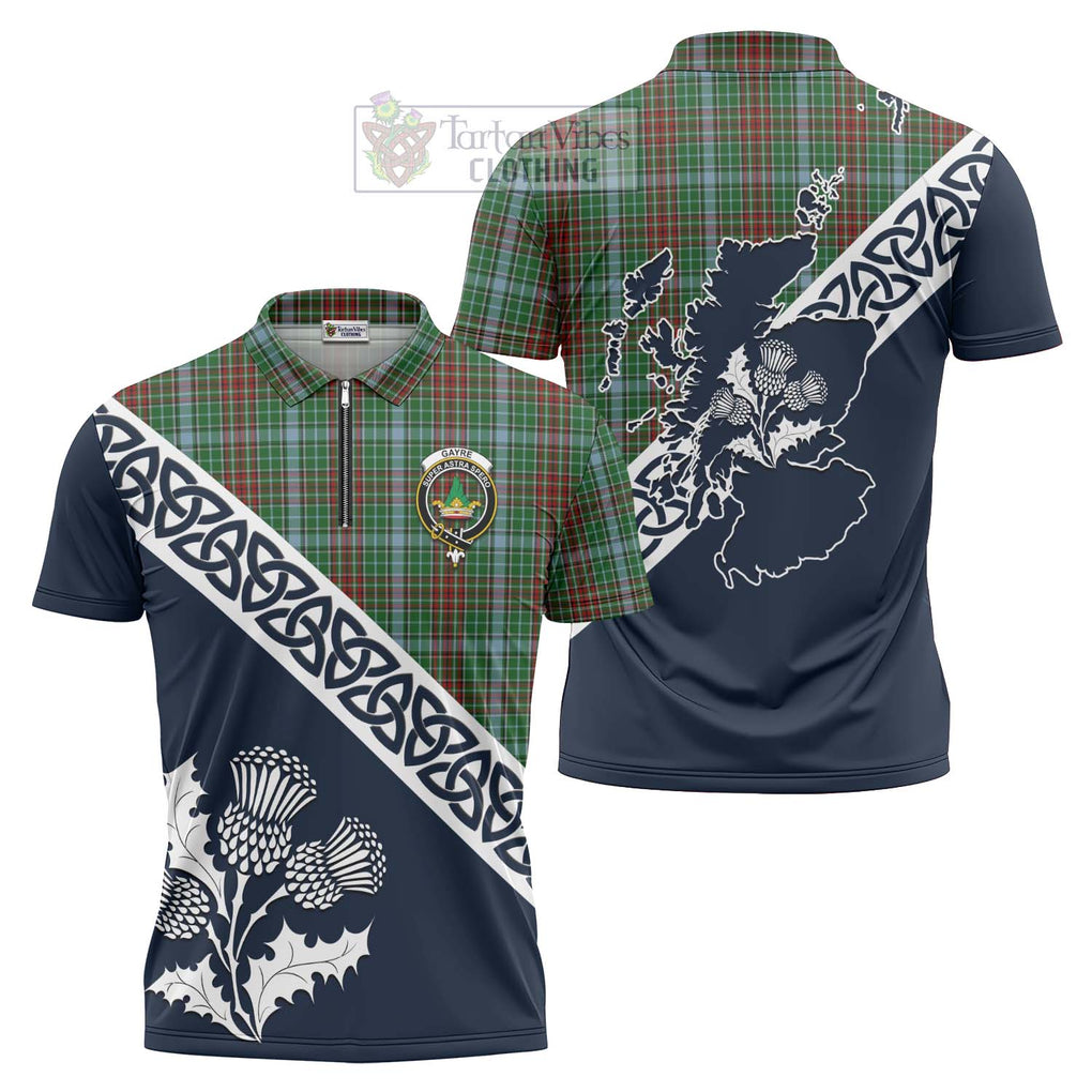 Tartan Vibes Clothing Gayre Tartan Zipper Polo Shirt Featuring Thistle and Scotland Map