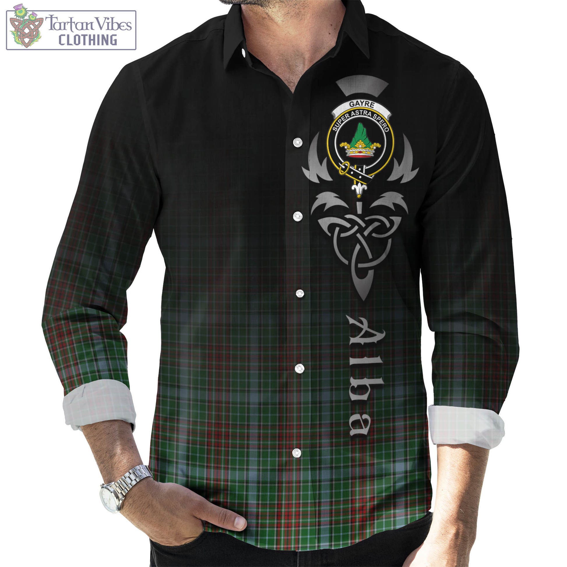 Tartan Vibes Clothing Gayre Tartan Long Sleeve Button Up Featuring Alba Gu Brath Family Crest Celtic Inspired