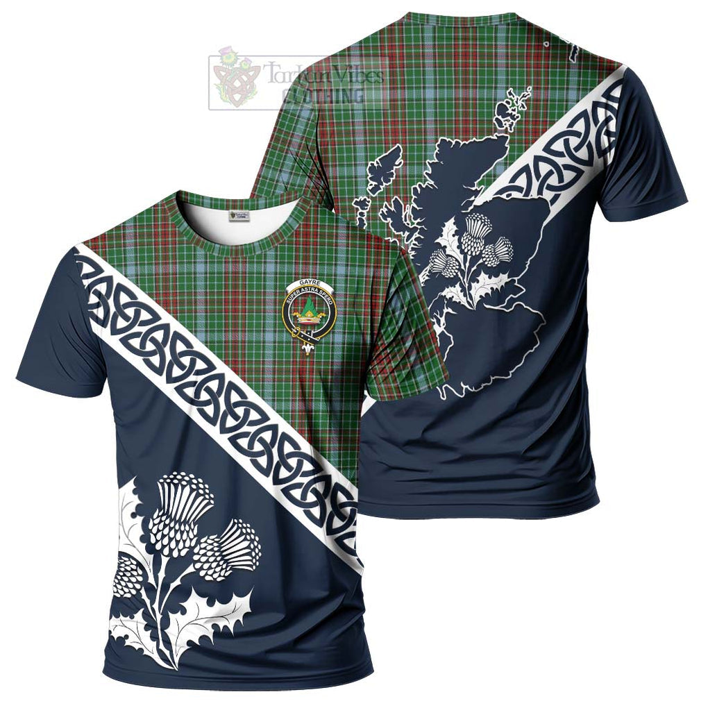 Gayre Tartan T-Shirt Featuring Thistle and Scotland Map