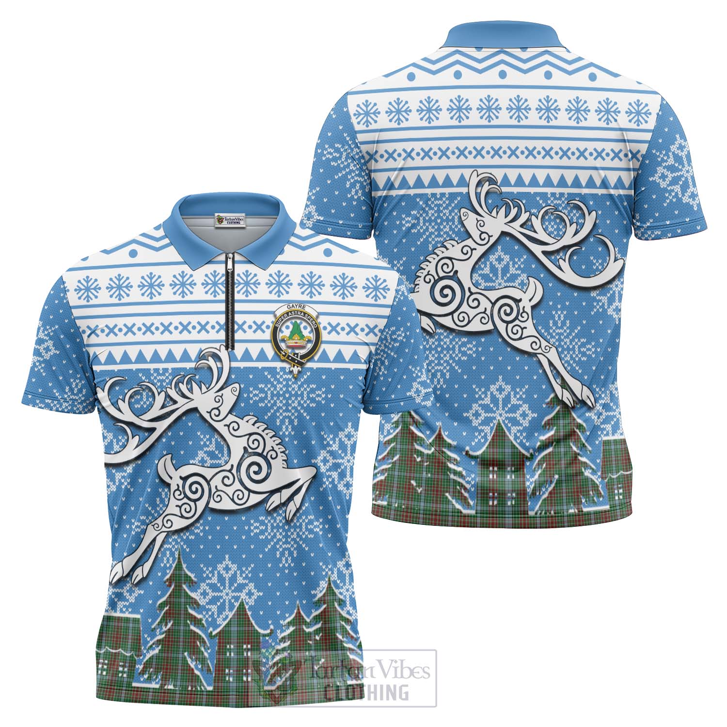 Tartan Vibes Clothing Gayre Clan Christmas Zipper Polo Shirt Celtic Reindeer Style