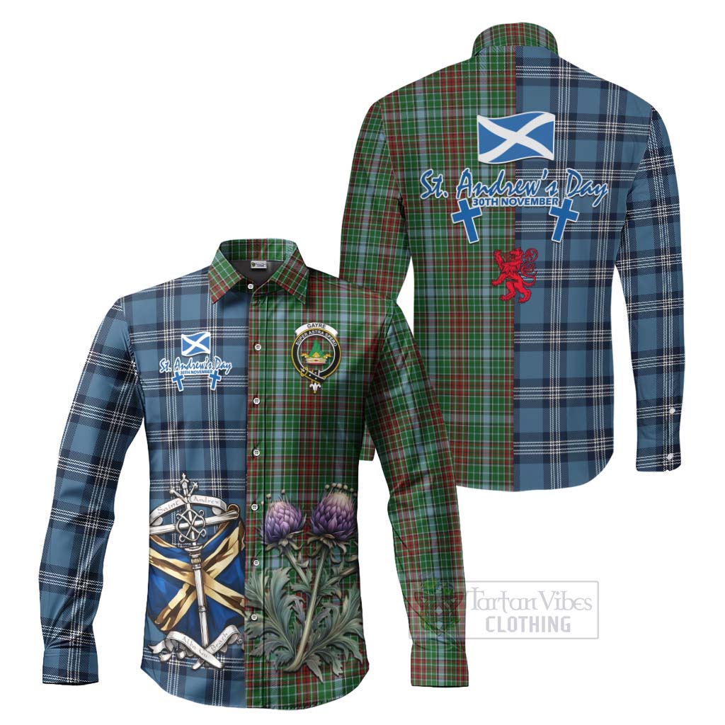 Tartan Vibes Clothing Gayre Tartan Long Sleeve Button Shirt Happy St. Andrew's Day Half Tartan Style