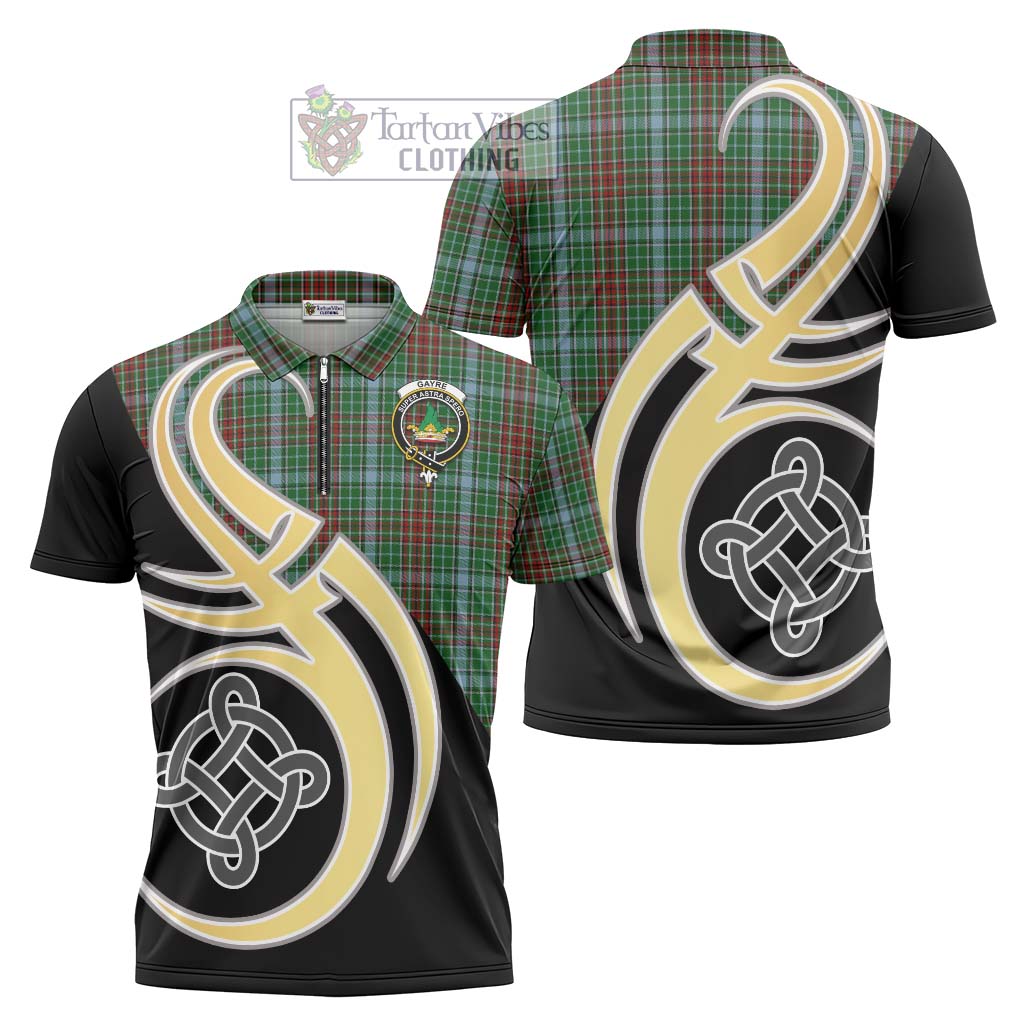 Tartan Vibes Clothing Gayre Tartan Zipper Polo Shirt with Family Crest and Celtic Symbol Style