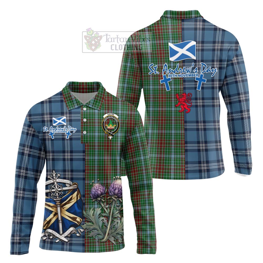 Tartan Vibes Clothing Gayre Tartan Long Sleeve Polo Shirt Happy St. Andrew's Day Half Tartan Style