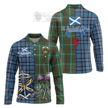 Gayre Tartan Long Sleeve Polo Shirt Happy St. Andrew's Day Half Tartan Style