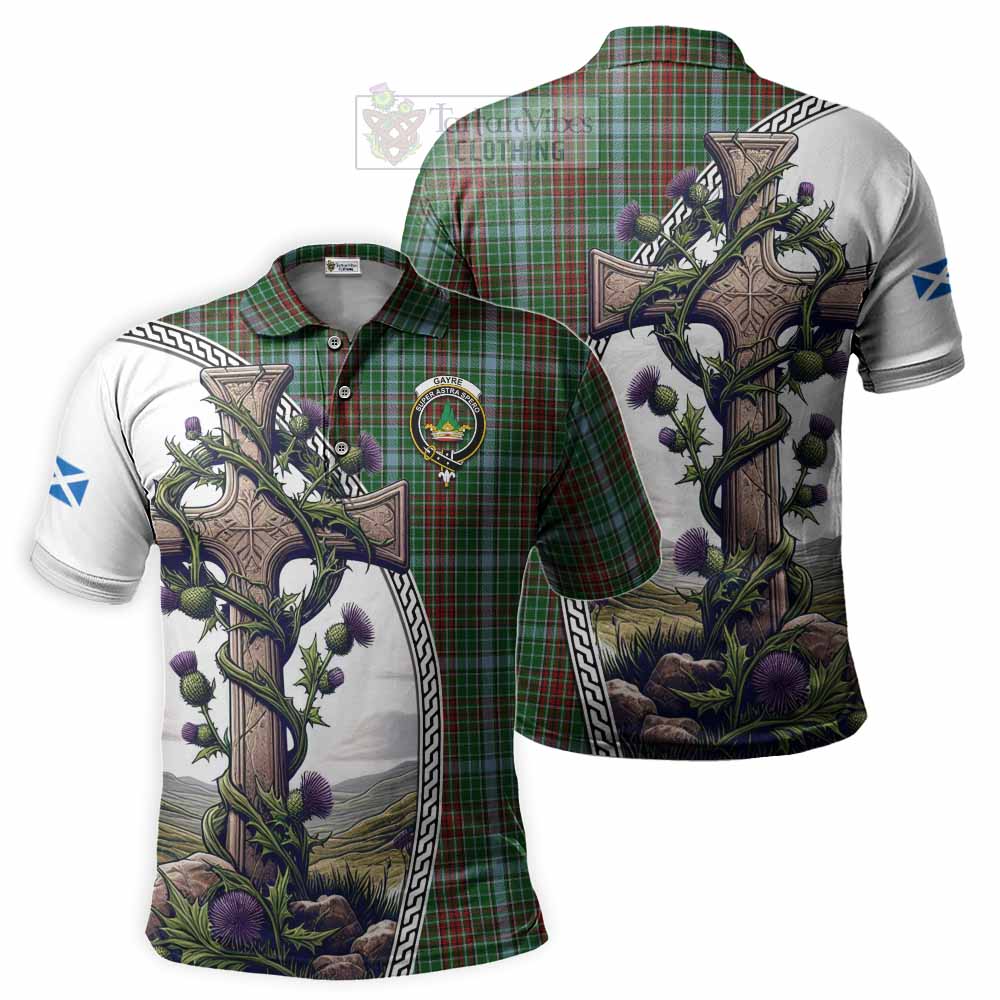 Tartan Vibes Clothing Gayre Tartan Polo Shirt with Family Crest and St. Andrew's Cross Accented by Thistle Vines