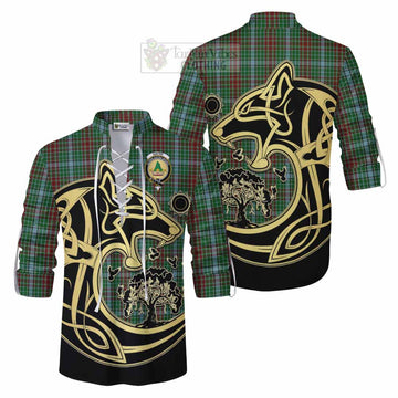 Gayre Tartan Ghillie Kilt Shirt with Family Crest Celtic Wolf Style