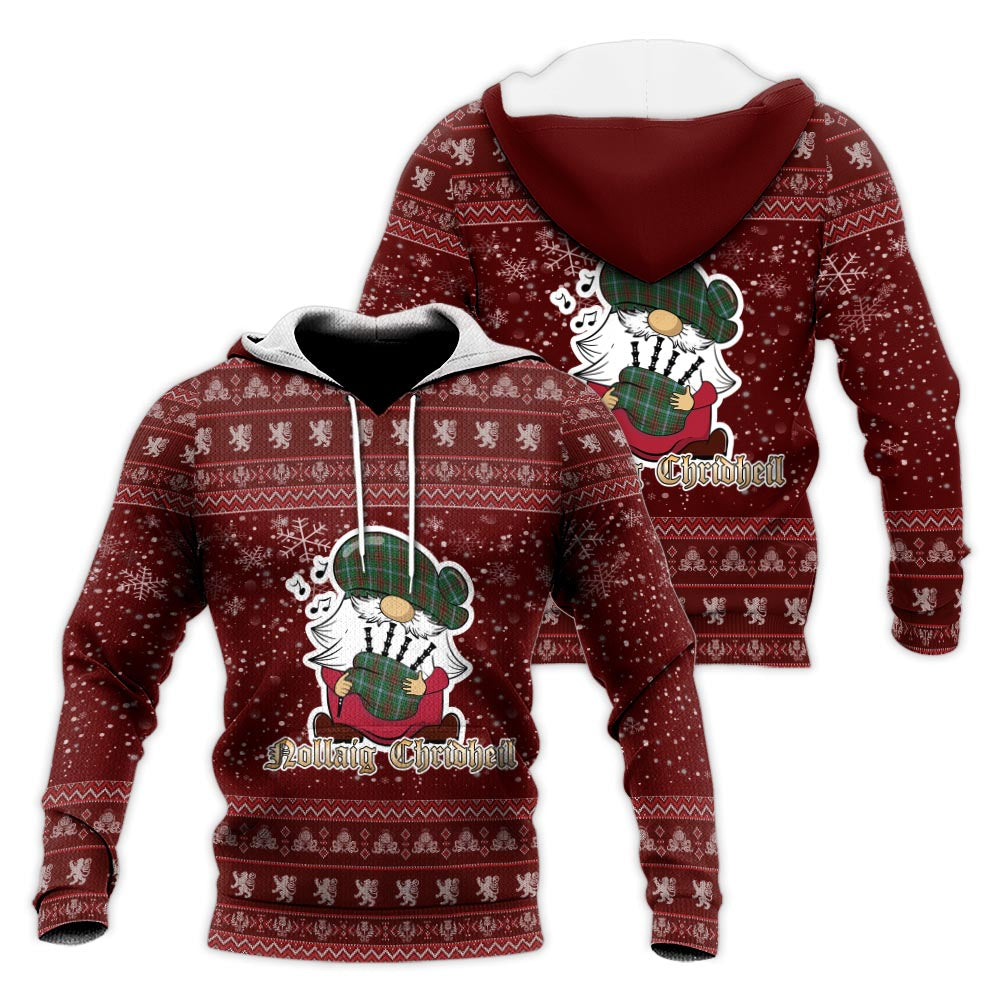 Gayre Clan Christmas Knitted Hoodie with Funny Gnome Playing Bagpipes Red - Tartanvibesclothing