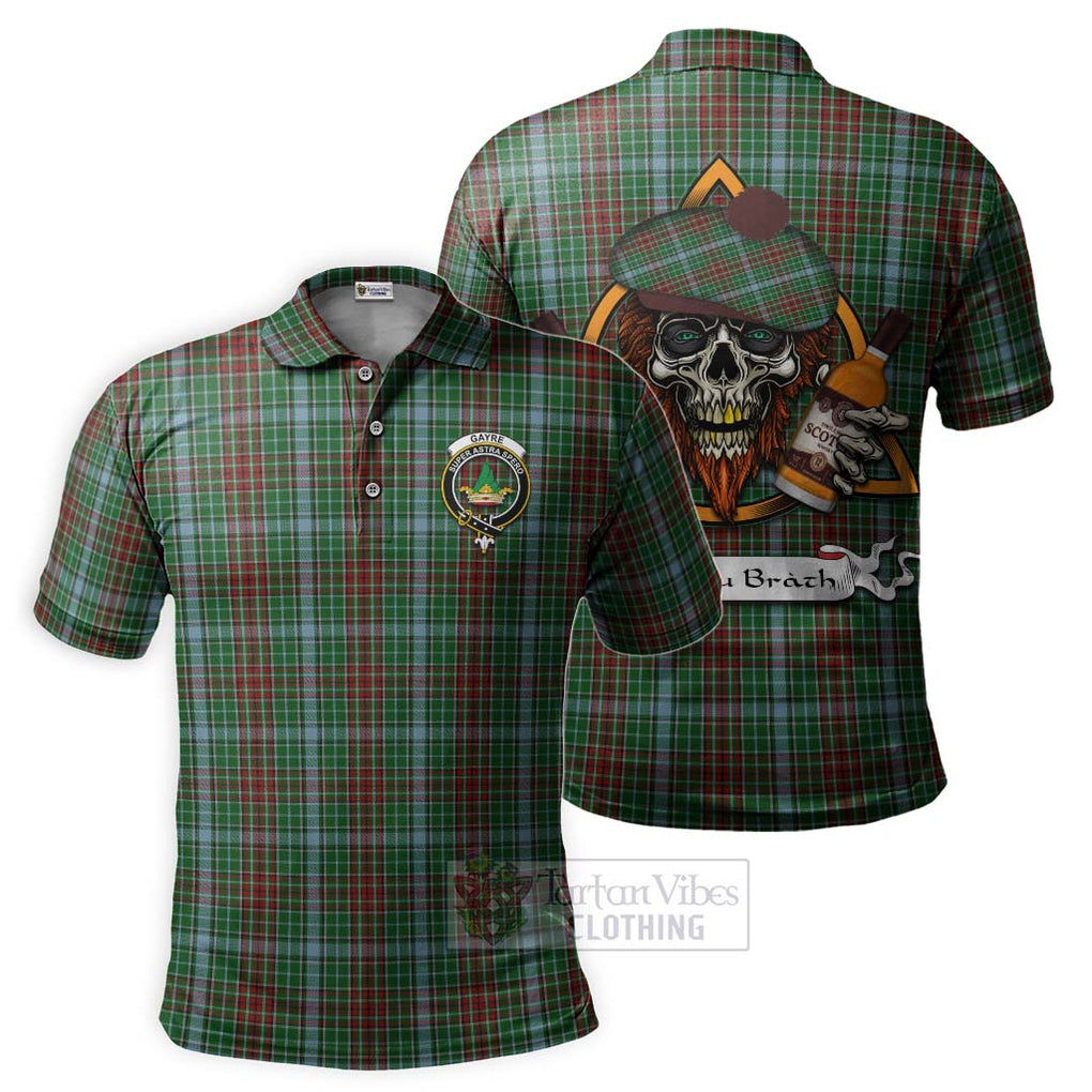 Tartan Vibes Clothing Gayre Tartan Polo Shirt with Family Crest and Bearded Skull Holding Bottles of Whiskey