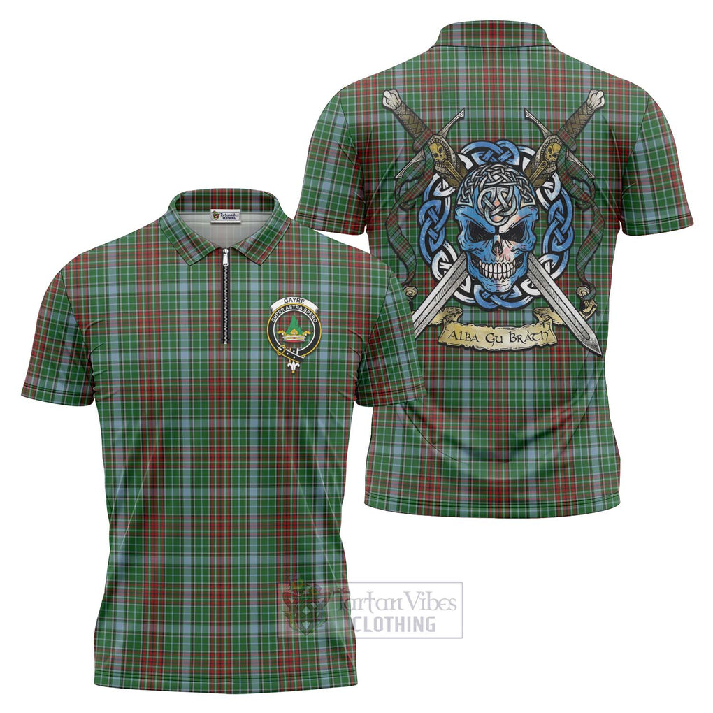 Tartan Vibes Clothing Gayre Tartan Zipper Polo Shirt with Family Crest Celtic Skull Style