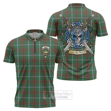 Gayre Tartan Zipper Polo Shirt with Family Crest Celtic Skull Style