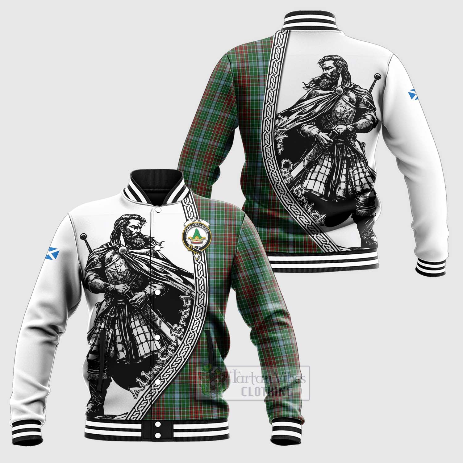 Tartan Vibes Clothing Gayre Tartan Clan Crest Baseball Jacket with Highlander Warrior Celtic Style