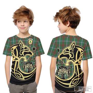 Gayre Tartan Kid T-Shirt with Family Crest Celtic Wolf Style