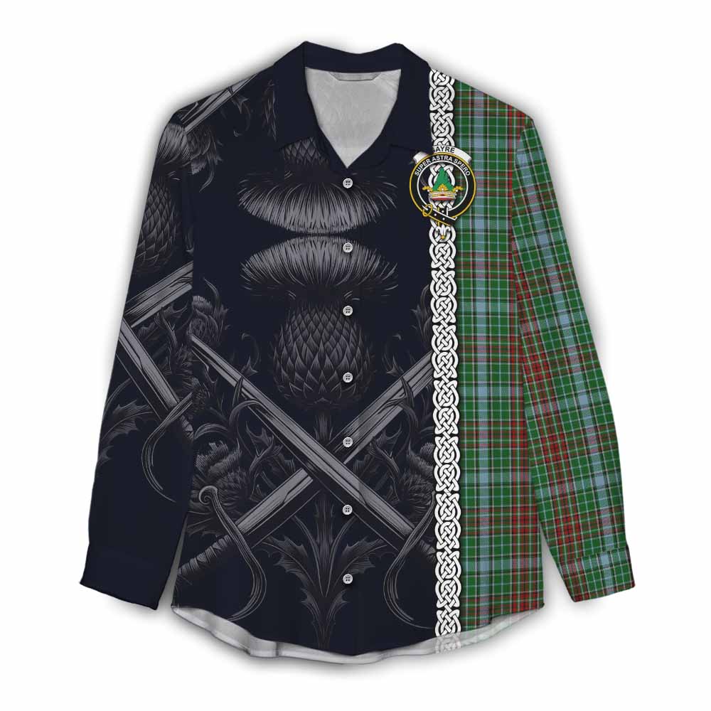 Tartan Vibes Clothing Gayre Tartan Women's Casual Shirt with Family Crest Cross Sword Thistle Celtic Vibes