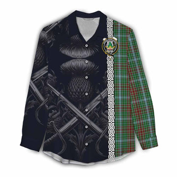 Gayre Tartan Women's Casual Shirt with Family Crest Cross Sword Thistle Celtic Vibes