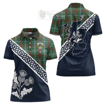 Gayre Tartan Women's Polo Shirt Featuring Thistle and Scotland Map