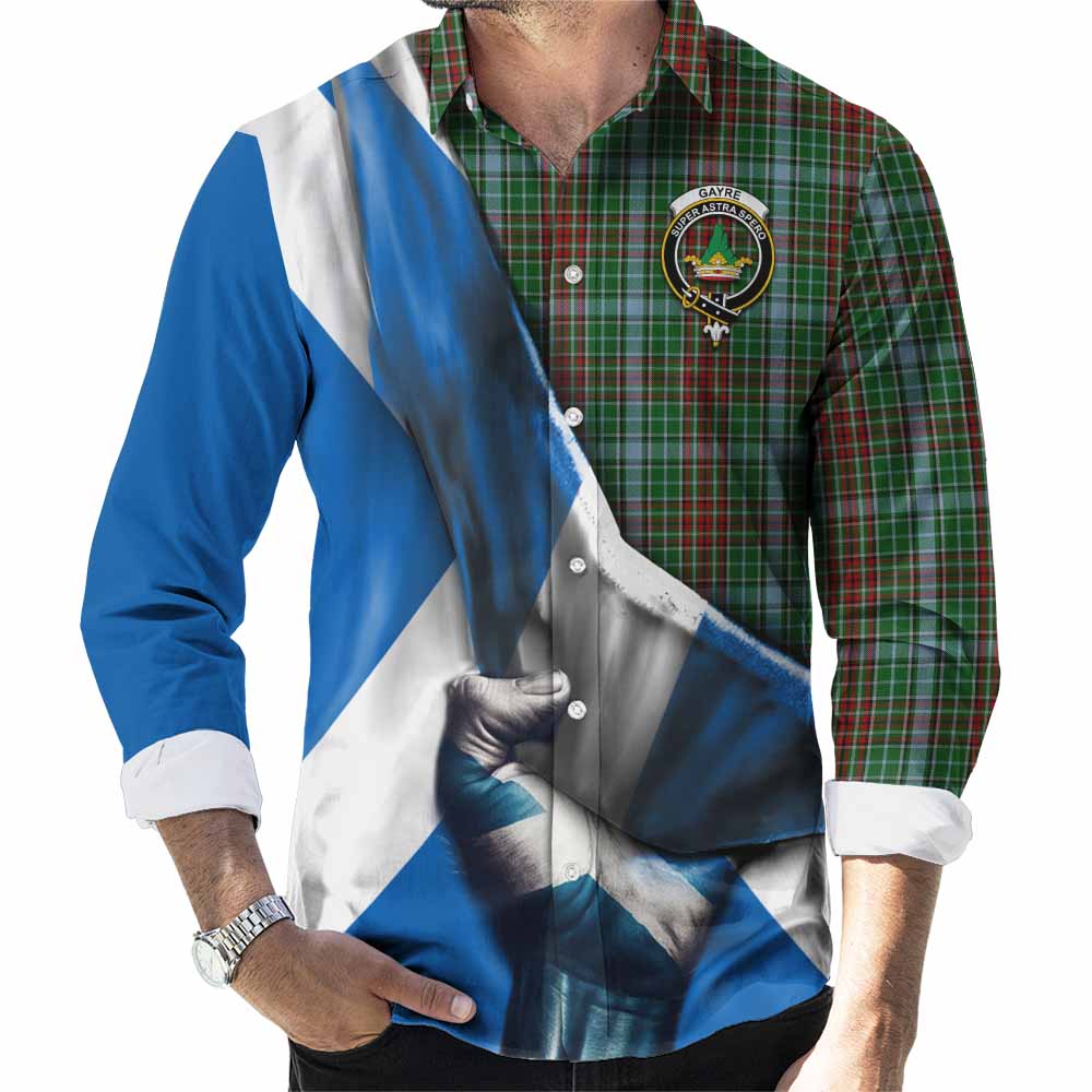 Tartan Vibes Clothing Gayre Tartan Long Sleeve Button Shirt with Family Crest Scotland Patriotic Style