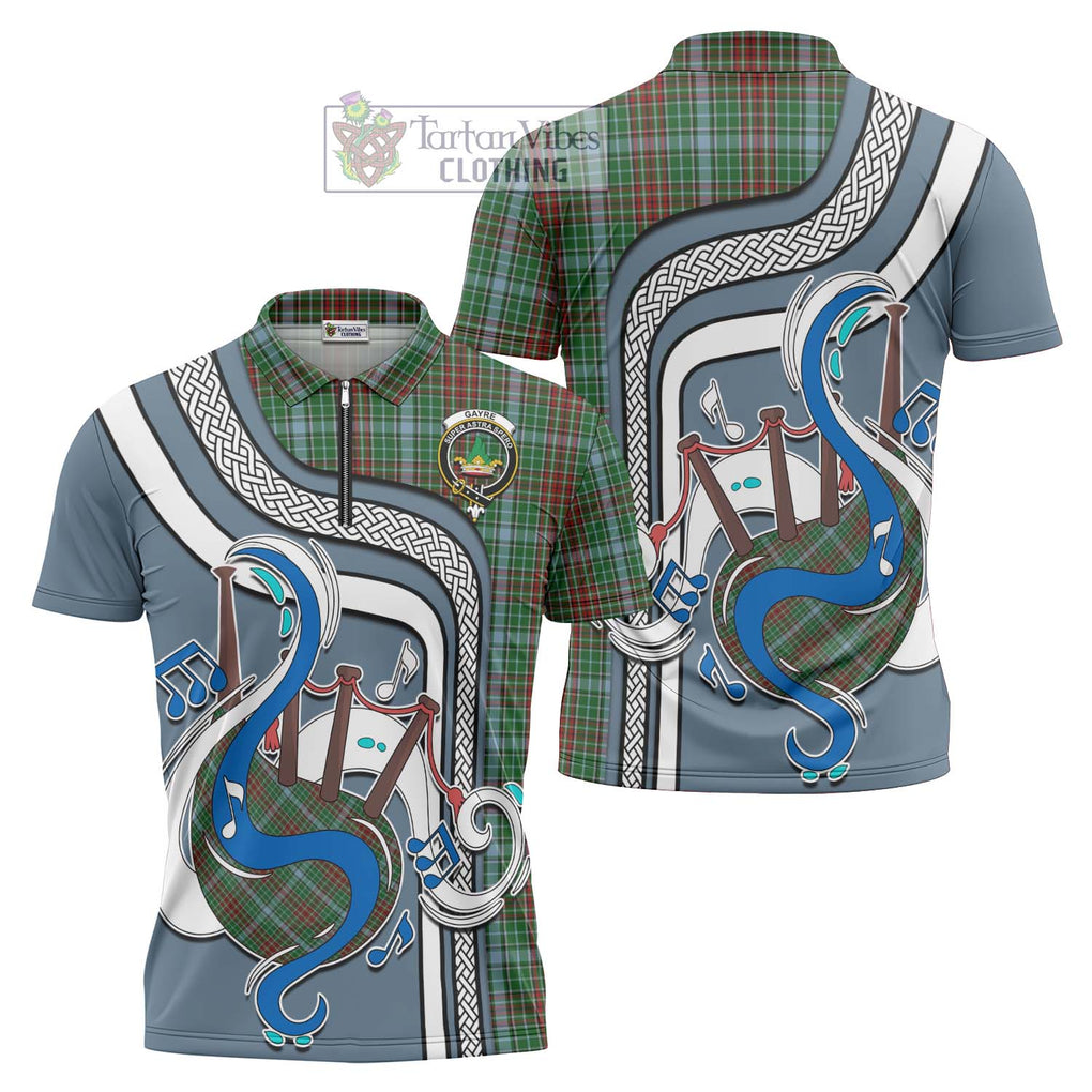 Gayre Tartan Zipper Polo Shirt with Epic Bagpipe Style Unisex - Tartanvibesclothing Shop