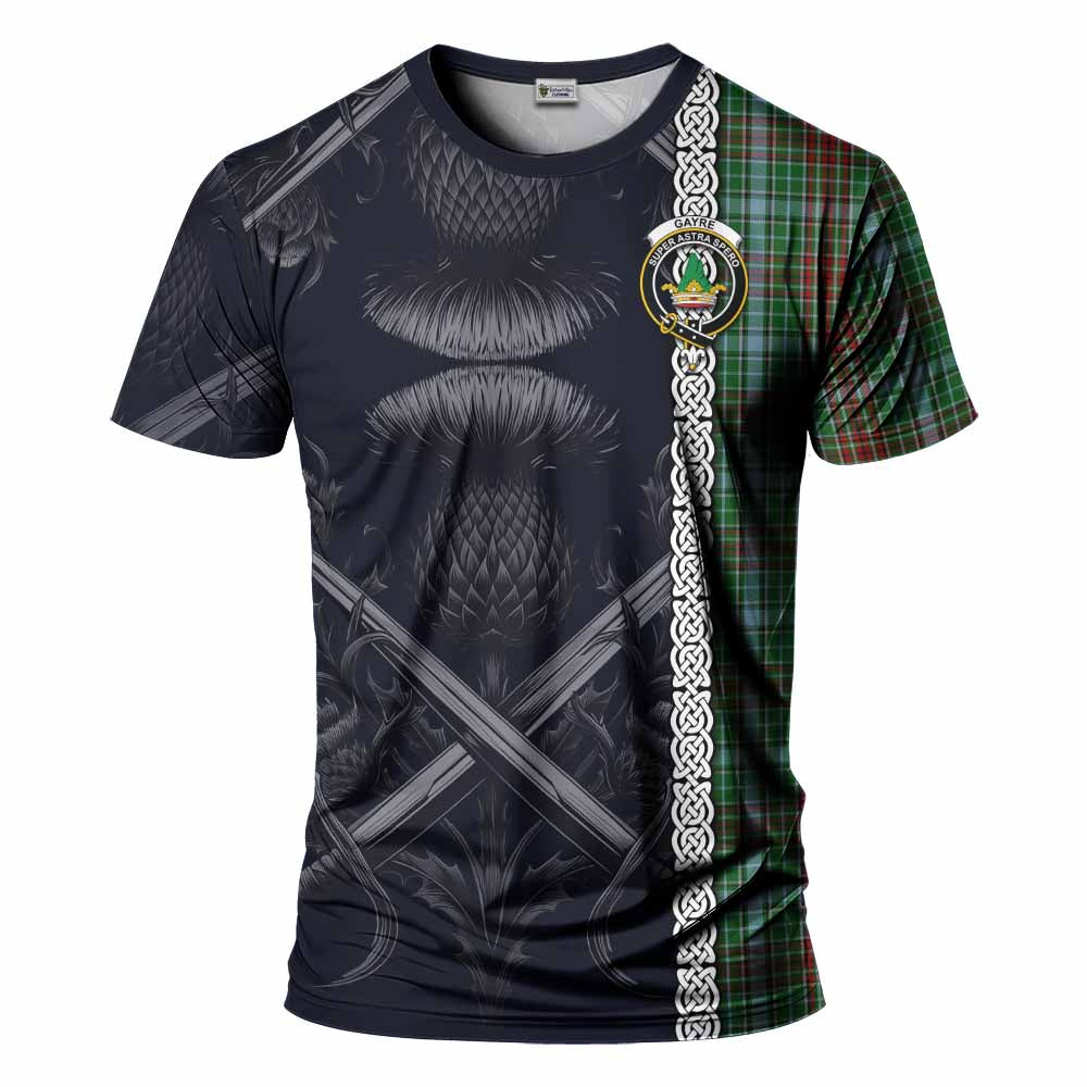 Tartan Vibes Clothing Gayre Tartan T-Shirt with Family Crest Cross Sword Thistle Celtic Vibes