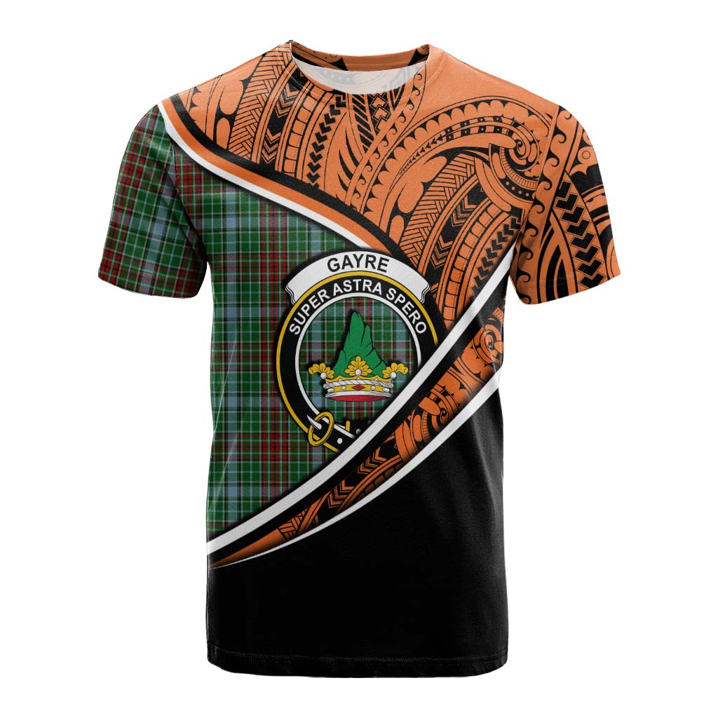 Tartan Vibes Clothing Gayre Crest Tartan Cotton T-shirt with Maori Tattoo Style - Orange Version