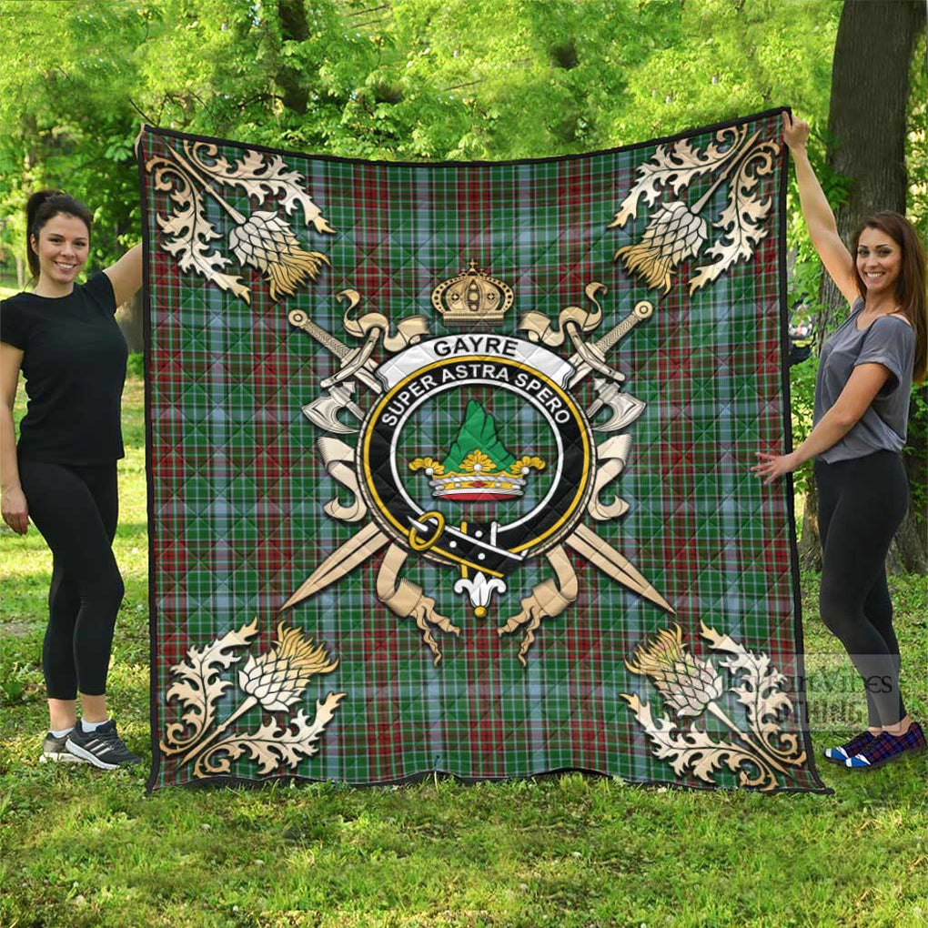 Tartan Vibes Clothing Gayre Tartan Quilt with Family Crest and Scottish Golden Courage Shield