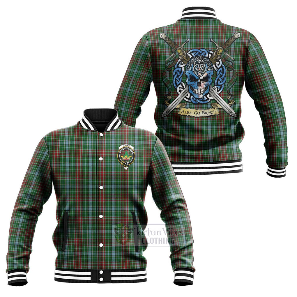 Tartan Vibes Clothing Gayre Tartan Baseball Jacket with Family Crest Celtic Skull Style