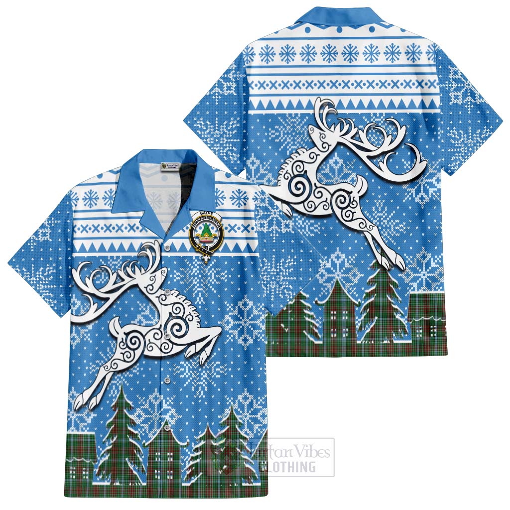 Tartan Vibes Clothing Gayre Clan Christmas Short Sleeve Button Shirt Celtic Reindeer Style