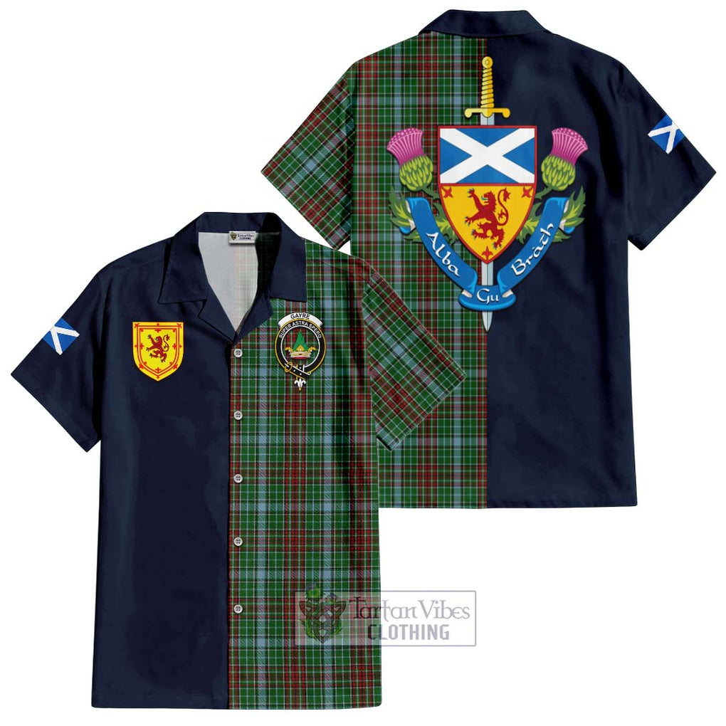 Tartan Vibes Clothing Gayre Tartan Short Sleeve Button Shirt with Scottish Lion Royal Arm Half Style