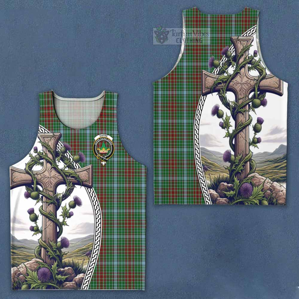 Tartan Vibes Clothing Gayre Tartan Men's Tank Top with Family Crest and St. Andrew's Cross Accented by Thistle Vines