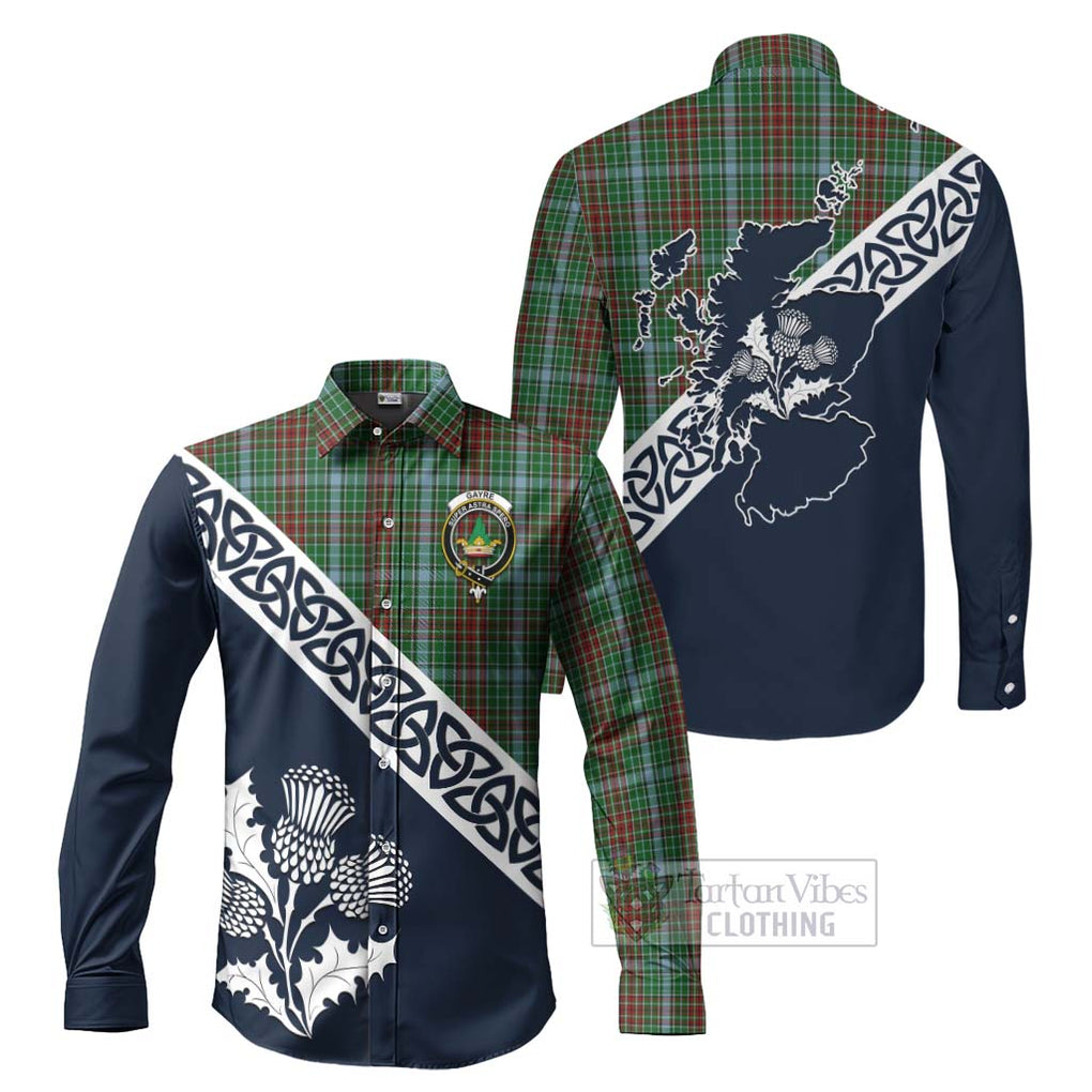 Tartan Vibes Clothing Gayre Tartan Long Sleeve Button Shirt Featuring Thistle and Scotland Map