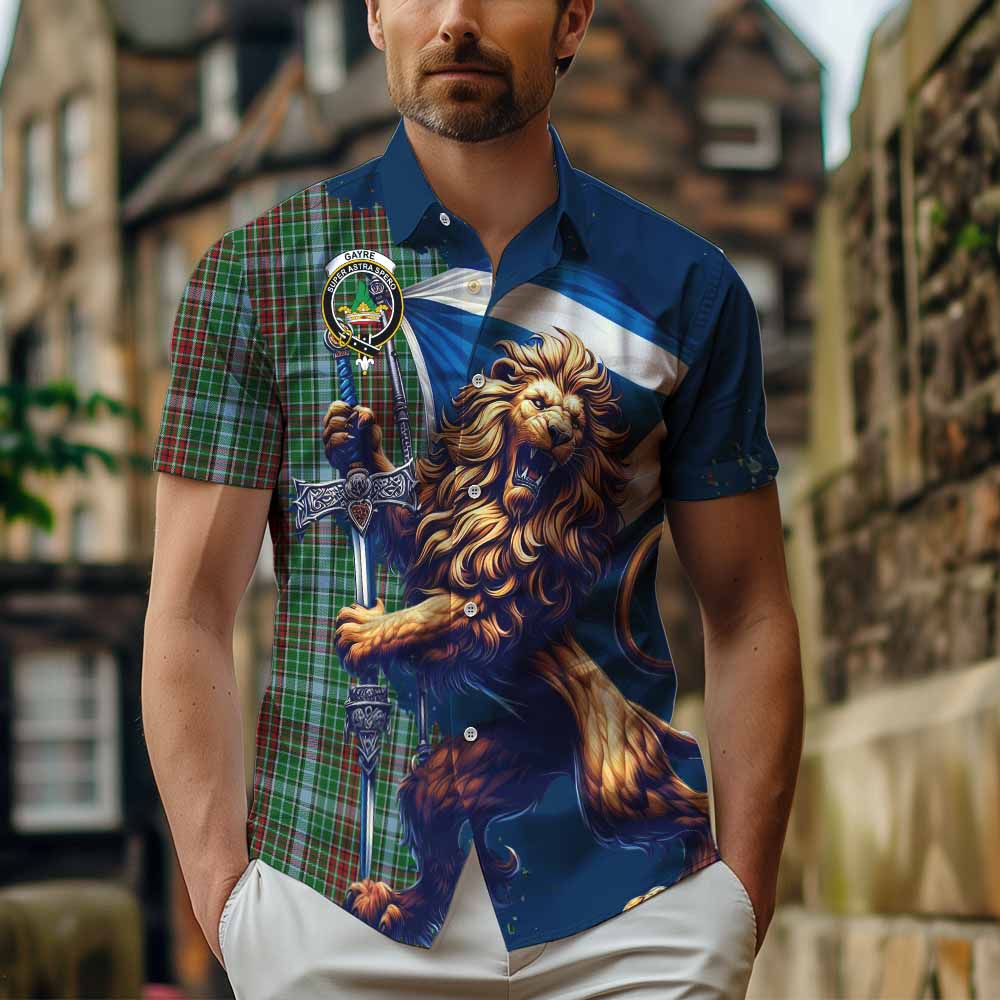 Tartan Vibes Clothing Gayre Tartan Family Crest Short Sleeve Button Shirt with Scottish Majestic Lion