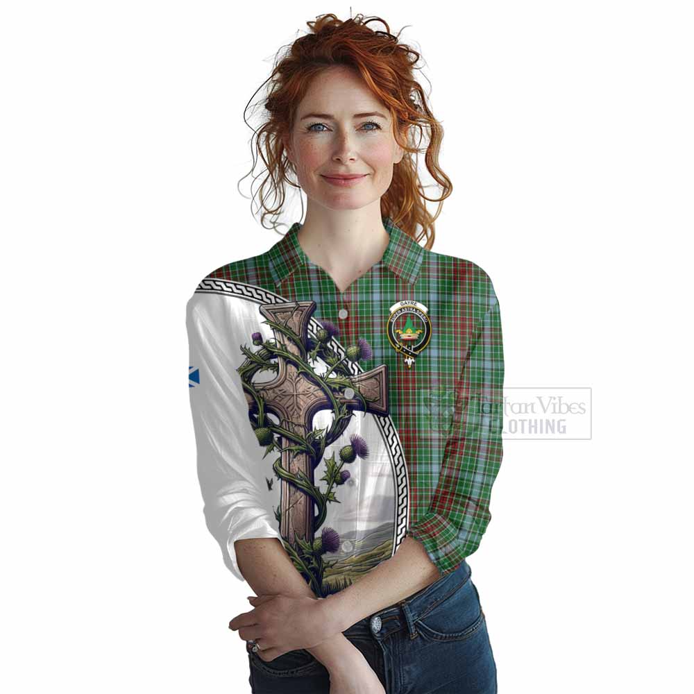 Tartan Vibes Clothing Gayre Tartan Women's Casual Shirt with Family Crest and St. Andrew's Cross Accented by Thistle Vines